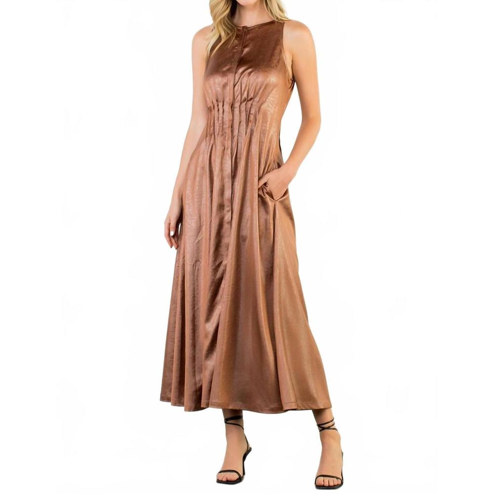 THML Metallic Copper Brown Maxi Dress